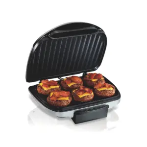 Hamilton Beach Electric Indoor Grill | 6-Serving | Large 90 sq.Inch. Nonstick Easy Clean Plates | Floating Hinge for Thicker Foods | 1200W | Stainless Steel | 25371