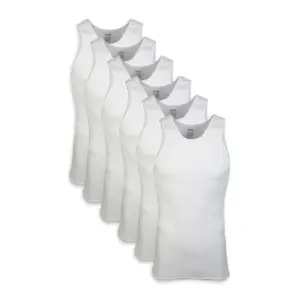Gildan Adult Men's Cotton Ribbed Tagless White A-Shirt | 6-Pack | Sizes S-2XL | M