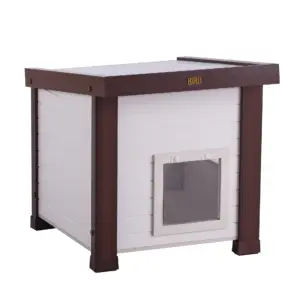 New Age Pet ECOFLEX Outdoor Cat House | Durable Wood-Plastic Composite | Dual Entry | Easy Assembly | Elevated Floor | Ventilated | Heated Pad Compatible | for Multiple Cats | Maple/Brown