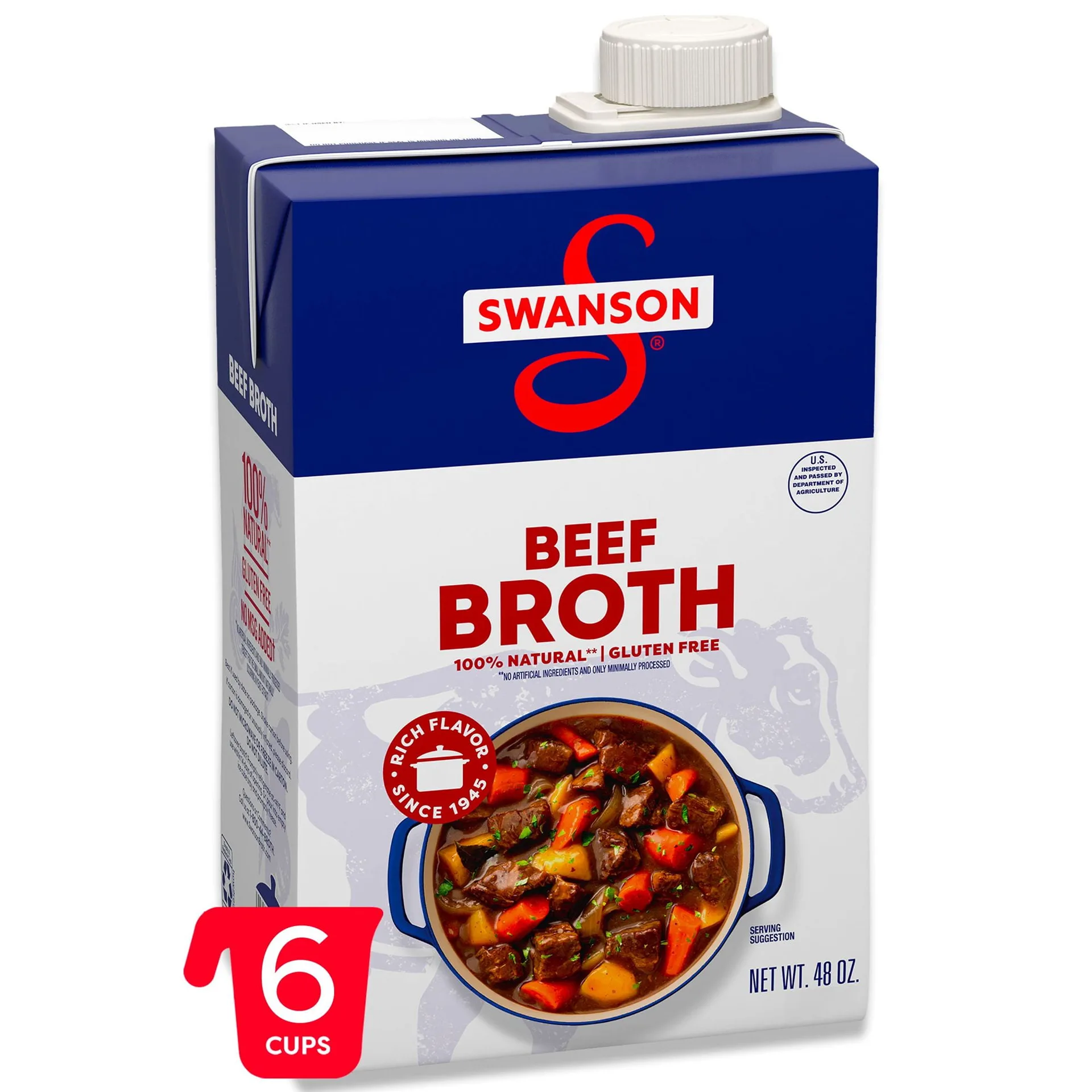 Swanson 100% Natural Beef Broth | 48 Ounce Carton | Single