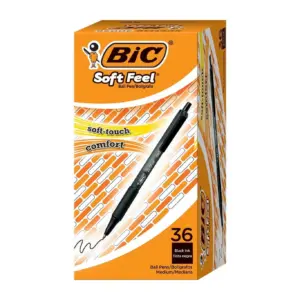 BIC Soft Feel Retractable Ball Point Pen Medium | Black Ink | 36 Pack | Single