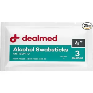 Dealmed Alcohol Antiseptic Swabsticks | 3 Swabsticks Per Package | 25 Per Box