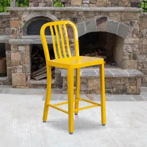 Flash Furniture Commercial Grade 24 High Yellow Metal Indoor-Outdoor Counter Height Stool with Vertical Slat Back | Single