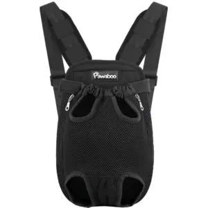 Pawaboo Pet Carrier Backpack | Adjustable Pet Front Cat Dog Carrier Backpack Travel Bag | Legs Out | Easy-Fit for Traveling Hiking Camping for Small Medium Dogs Cats Puppies | Black | M