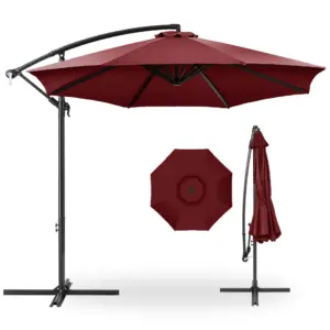 Best Choice Products 10ft Offset Hanging Outdoor Market Patio Umbrella w/ Easy Tilt Adjustment | Burgundy