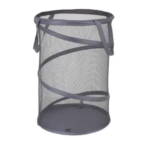 Household Essentials Pop-Up Mesh Laundry Hamper | Springform Steel Frame | Mesh Lining for Air Circulation | Large Capacity | Easy Set-Up | Compact Storage | Charcoal
