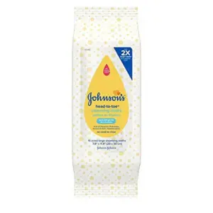 Johnson's Head-to-Toe Gentle Baby Cleansing Cloths | Hypoallergenic & Pre-Moistened Baby Bath Wipes | Free of Parabens | Phthalates | Alcohol | Dyes & Soap | 15 ct