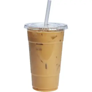GUSTO Clear Plastic Cups 24 Ounce Disposable Coffee Cups with Lids | 100-Pack