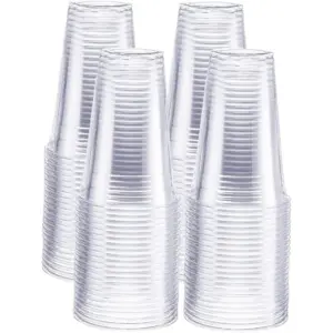 GUSTO Clear Plastic Cups 20 Ounce Disposable Coffee Cups with Lids | 100-Pack | 20 fl Ounce