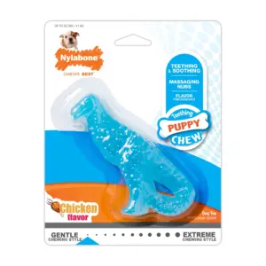 Nylabone Puppy Dental Dinosaur Chew Toy for Teething Puppies Chicken Small (1 Count) (Premium Edition)