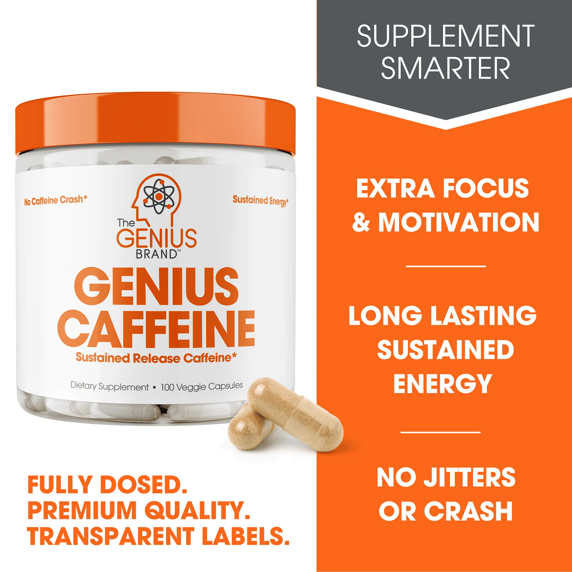 The Genius Brand Caffeine Pills Sustained Energy & Focus Supplements with Zero Crash | Natural Weight Loss Support