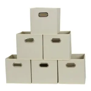 Household Essentials Open Fabric Storage Cube Bins | Set of 6 | Natural | Off-White