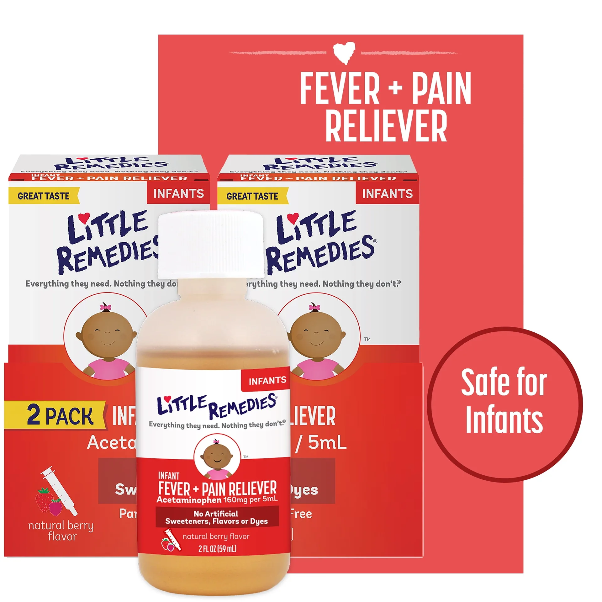 Little Remedies Infant Fever/Pain Liquid Dye-Free Natural Berry 2Oz Ct | 2-Pack