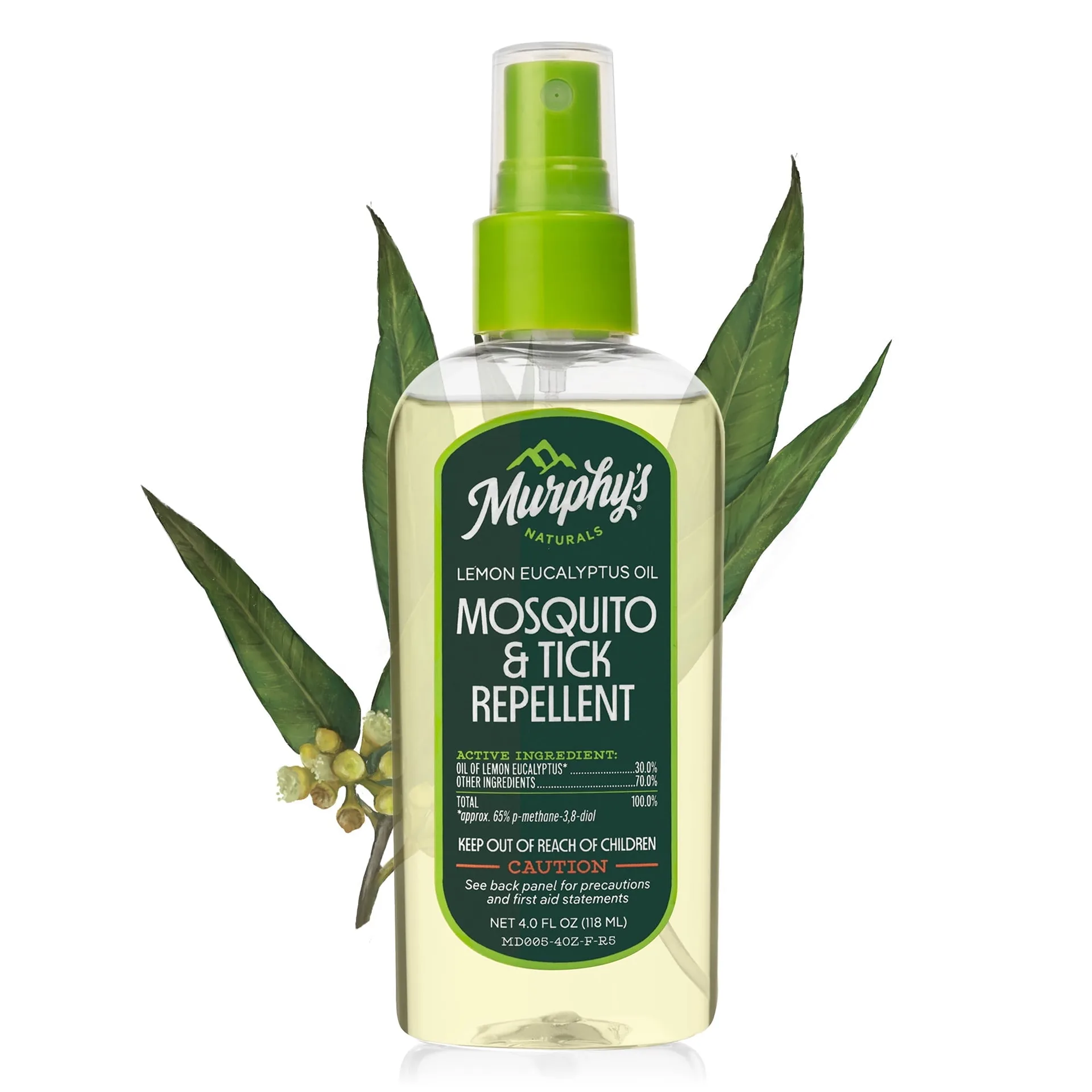 Murphy's Naturals Mosquito and Tick Bug Repellent Spray | Oil of Lemon Eucalyptus for Skin + Outdoor Gear | DEET-Free | 4 Ounce Pump | 1-Pack