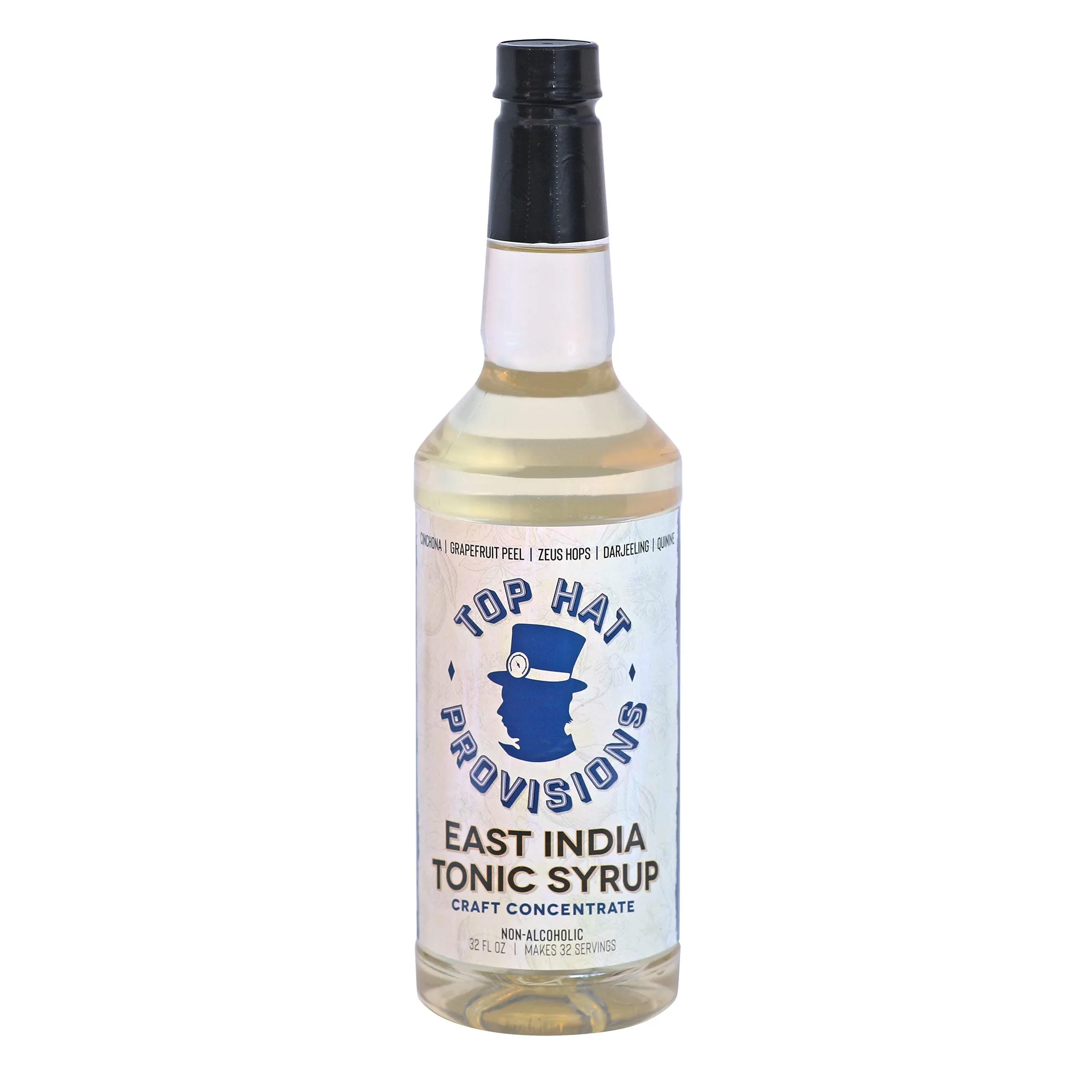 Top Hat East India Craft Concentrated Wellness Tonic Water | Quinine Tonic Drink Syrup | 5x Natural Quinine Concentrate | 32oz Liquid Plastic Bottle | East India Tonic Syrup