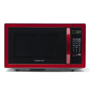Farberware Stainless Steel Countertop Microwave Oven with Child Lock | 1.1 Cu Ft Red