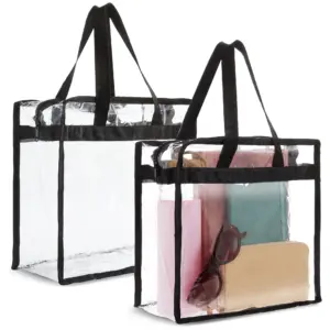 2 Pack Clear Stadium Approved Bags | 12x6x12 Large Transparent Tote Bags with Zippers & Handles for Concerts | Sporting Events | Music Festivals | Work | School | Gym