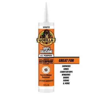 Gorilla Waterproof Caulk and Seal Silicone Sealant | 10oz Cartridge | White Caulking Sealant for Kitchen | Window | Bath | Marine | Door and More | Single