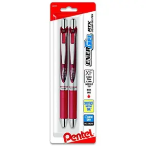 Pentel EnerGel RTX Retractable Liquid Gel Pen | (0.3mm) Needle Tip | Extra Fine Line | Red Ink | 2-Pack (BLN73BP2B)