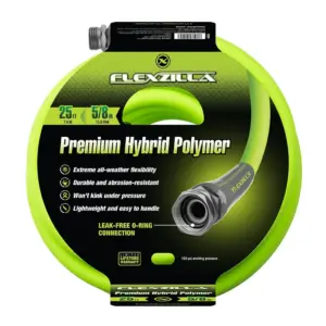 Flexzilla Garden Hose | 5/8 x 25' | 3/4 | 11 1/2 GHT Fittings | Flexible Hybrid Polymer | ZillaGreen | 25'
