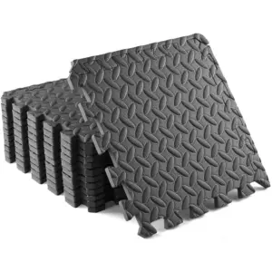 Yes4All 12 Pieces Interlocking Exercise Foam Mats | Cover 12 sqft | 7/16 inch Thick | Gray Color | B.Dark Gray