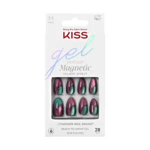 KISS Gel Fantasy Magnetic Press On Nails | Moonlit Veil | Black | Short Oval | 28 Count