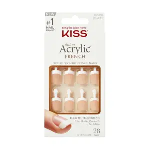 KISS Salon Acrylic | Press on Nails | Power Play | Beige | Real Short Squoval | 28 Count