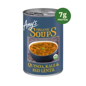 Amy’s Soup | Plant-Based Organic Quinoa | Kale and Red Lentil Soup | Gluten Free | Made With Organic Green Lentils and Vegetables | Canned Organic Soup | 14.4 Ounce | Single
