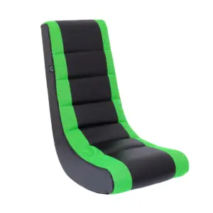 The Crew Furniture Classic Video Rocker Floor Gaming Chair | Kids and Teens | PU Faux Leather and Polyester Mesh | Black/Green | Racing Stripe Green