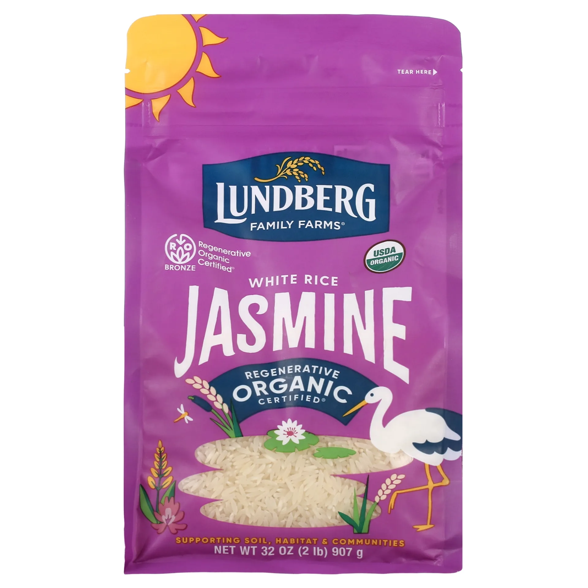 Lundberg Organic Jasmine Rice | Regenerative Organic Certified | 2lb Resealable Bag | Single | 32 Ounce (2LB) 907g