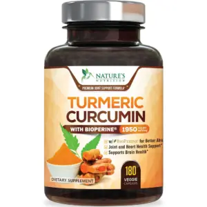 Turmeric Curcumin Supplement 1950mg | 95% Curcuminoids with Organic Turmeric and Ginger | BioPerine Black Pepper for Best Absorption | Nature's Vegan Joint Support | Non-GMO | Bottled Inch USA | 180 Capsules | 180 Count (Pack of 1)