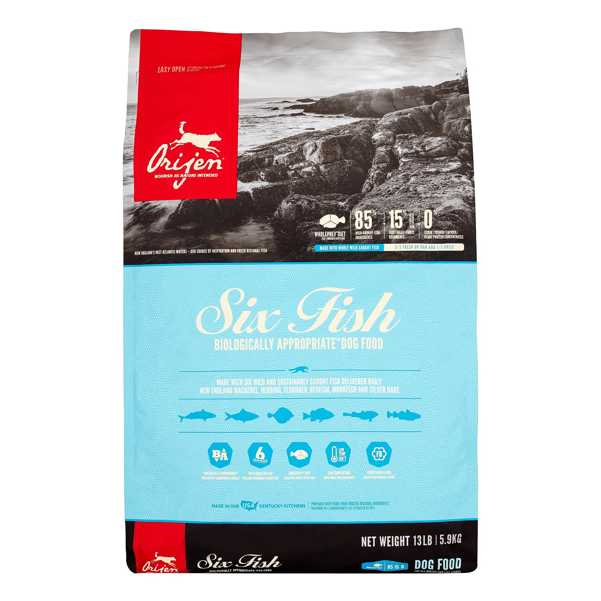 Orijen Six Fish Biologically Appropriate Fresh Fish and Sea Vegetables Dry Dog Food | 13 lb | 13 lbs
