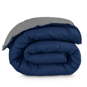 Bare Home 1800 Collection Reversible Down Alternative Comforter | All-Season | Queen | Dark Blue/Gray
