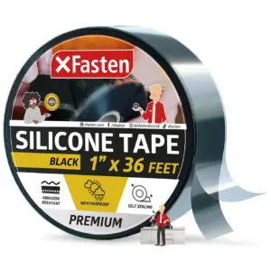 XFasten Self Fusing Silicone Tape Black 1 X 36-Foot | Silicone Tape for Plumbing | Leak Seal Tape Waterproof | Silicone Grip Tape | Rubber Tape Thick for Pipe | Hose Repair Tape | Stop Leak Tape