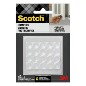 Scotch Adhesive Bumper Pads | Clear | Rubber Cabinet Door Stoppers | Self-Stick | 1/2 inch. | 40 pack