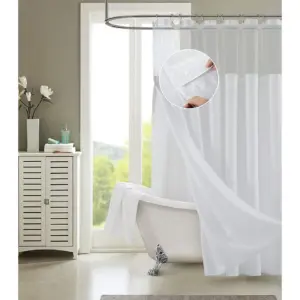 Dainty Home Complete 2 Inch 1 Waffle Weave Hotel Spa Style Fabric Shower Curtain Snap On/Off Waterproof Detachable Liner Set | 72 inch wide x 72 inch long Inch Beige