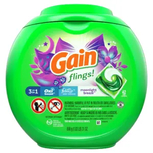 Gain Flings! Liquid Laundry Detergent Pacs | Moonlight Breeze | 42 Count