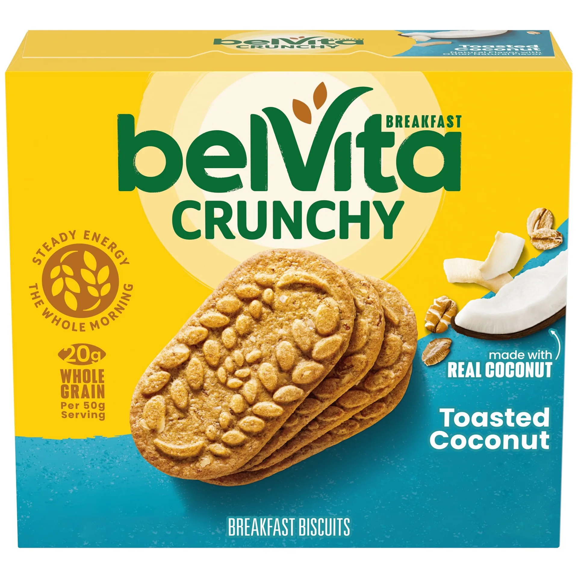 belVita Breakfast Bars Biscuits | Toasted Coconut | 5 Packs (4 Biscuits Per Pack) | Single