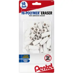 Pentel Hi-Polymer Eraser Caps | Latex Free | White 50-Pack