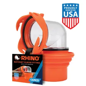 Camco Rhino Clear RV Sewer Hose Elbow with 4-Inch-1 Adapter | Orange (39736)