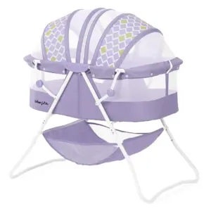 Dream On Me Karley Bassinet Inch Periwinkle | Quick Fold & Easy to Carry | Large Storage Basket | Antique Grey Mist
