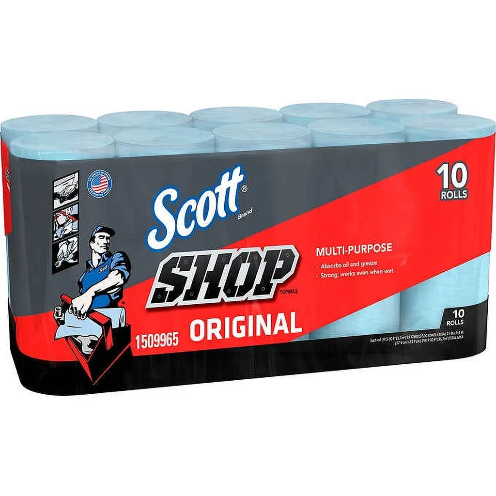Scott Shop Towels | Original Multi-Purpose | Blue | 55 Towels/Roll (10 Rolls)