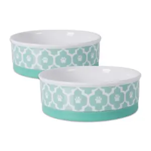 Bone Dry Lattice Pet Bowl | Dishwasher Safe | Medium Set | 6x2 | Aqua | 2 Count