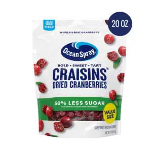 Ocean Spray Craisins | 50% Less Sugar Dried Cranberries | Dried Fruit | 20 Ounce Pouch