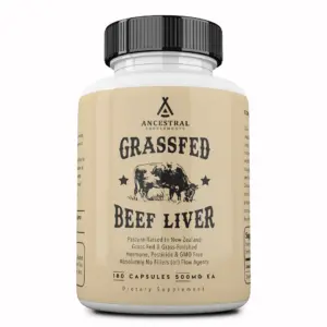 Ancestral Supplements Grass Fed Beef Liver (Desiccated) Natural Iron | Vitamin A | B12 for Energy (180 Capsules)