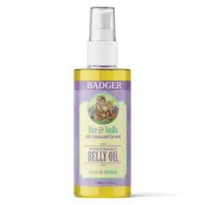 Badger Aceite para el Vientre para Embarazadas Rosa y Vainilla | 4 fl Ounce | 4 fl Ounce Glass Bottle