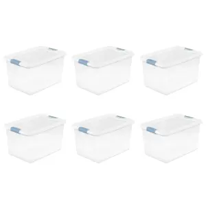 Sterilite 64 Quart Clear Plastic Storage Bin with White Latch Lid | (6 Pack) | 64 qt