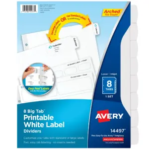 Avery Big Tab Printable Label Dividers | Easy Peel Labels | 8 Tabs | 4 Pack