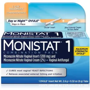 MONISTAT 1-Day Treatment Combination Pack (1 Ovule insert | 1 Contoured disposable applicator | 1 Tube of external itch relief cream)