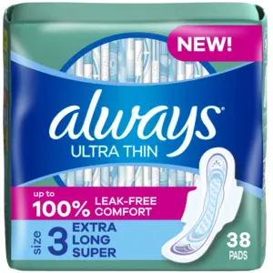 Always Ultra Thin Daytime Pads with Wings | Size 3 | Unscented | 38ct | 38